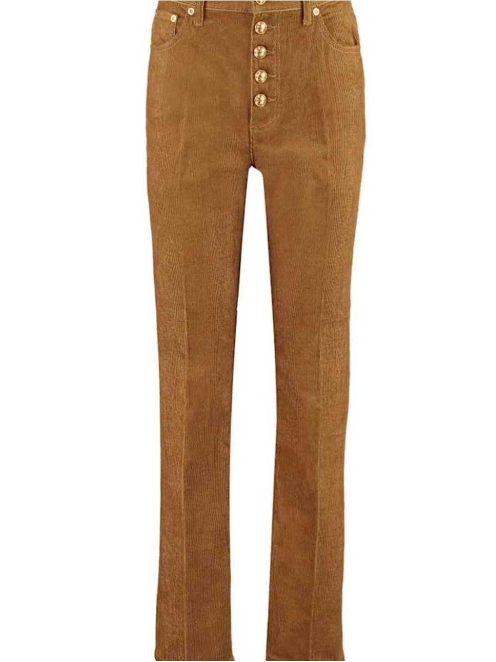 Tory Burch Caramel Corduroy Button-Front Jeans with Gold Buttons